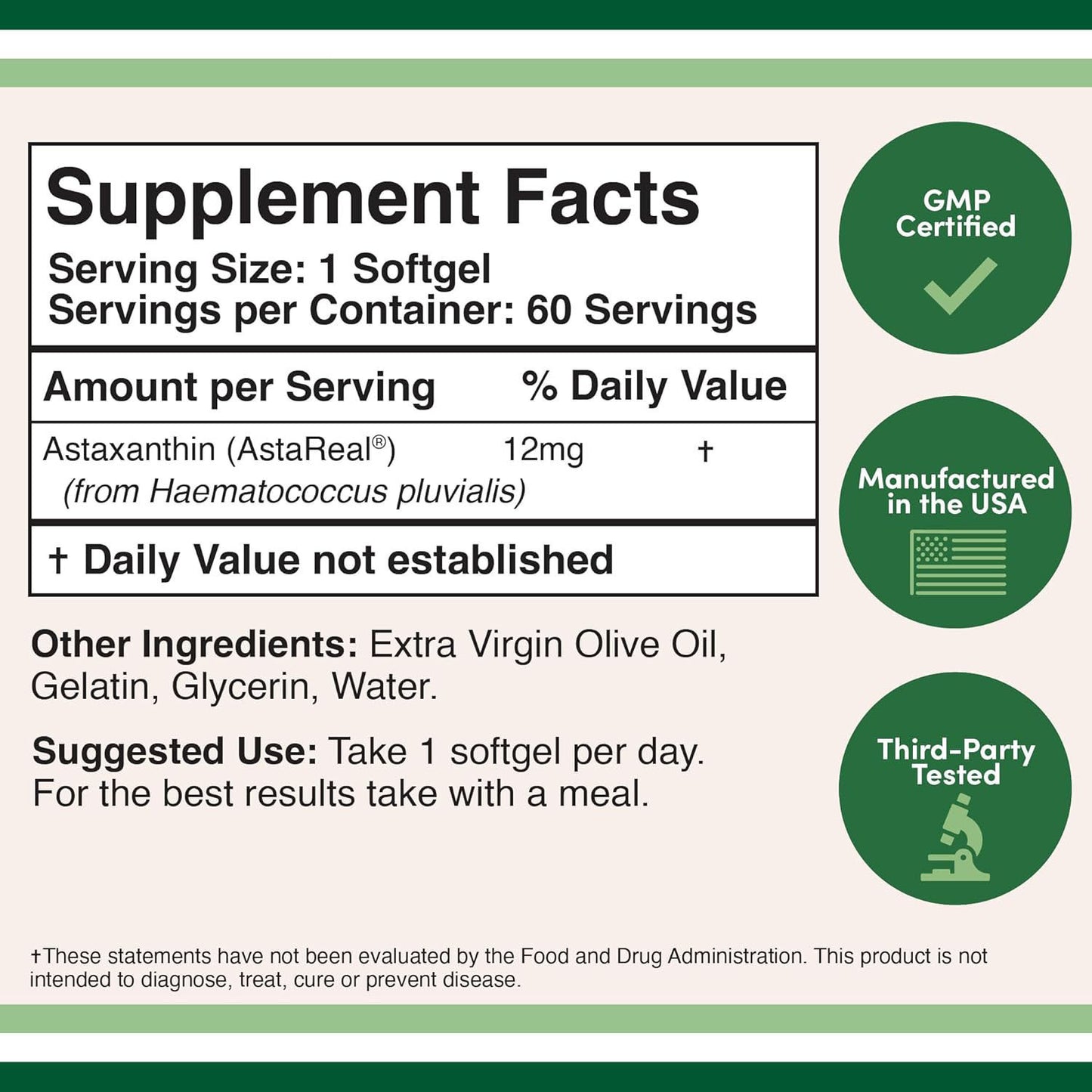 Astaxanthin Soft Capsules Dietary Supplement
